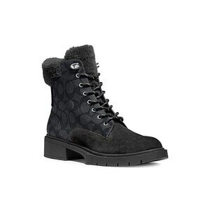 COACH Lorimer Shearling-Trim Canvas Boots in Black Size 7